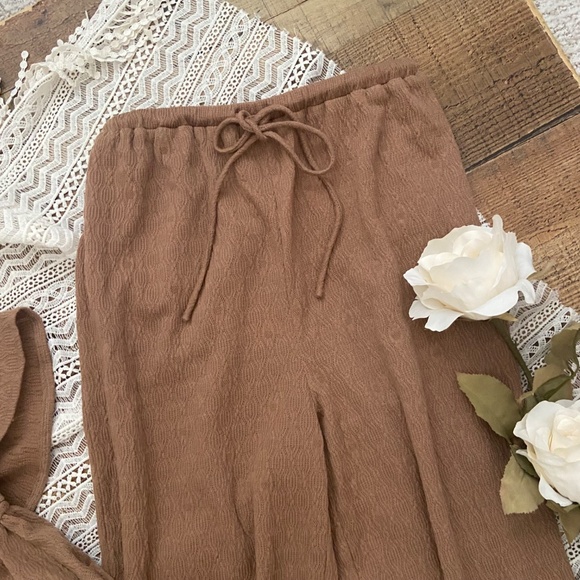 SABO ⭐️NWT Chic Kala Chocolate Off-Shoulder Top + High Waist Pants - Picture 11 of 15